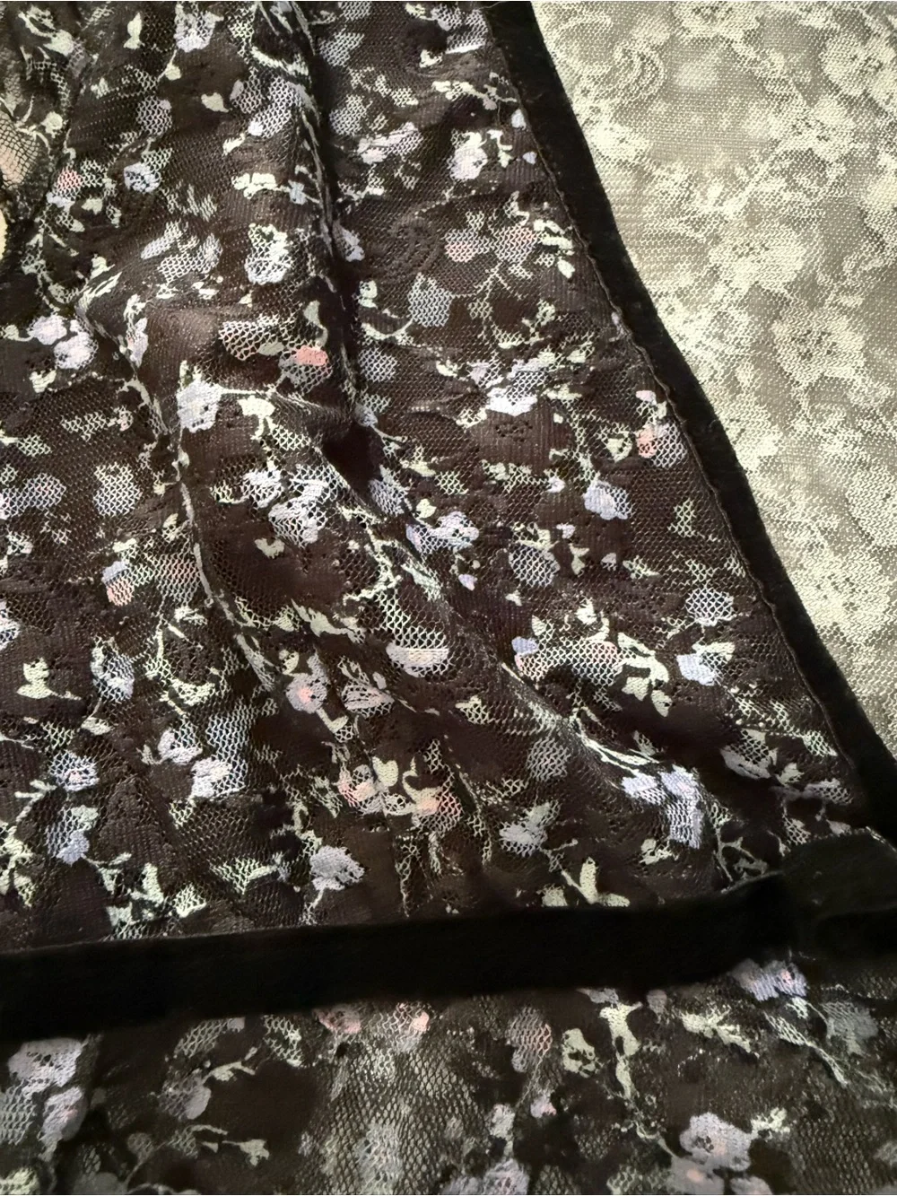 Vintage Sheer Floral V-Neck Mesh Top in Black with Lavender Accents - Picture 2 of 3